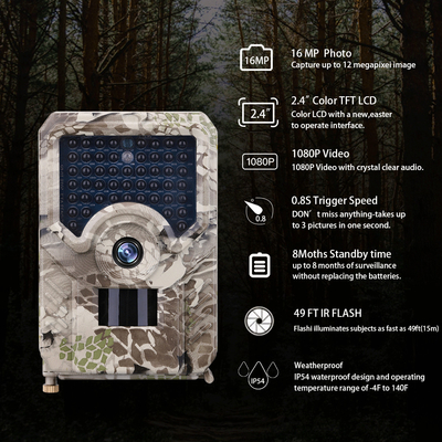 PR200 Avcılık İzi Kameraları CMOS 12MP 1080P